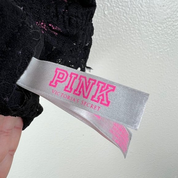 PINK by Victoria's Secret Black Padded Lightly Lined Lace Halter Bralette Size X - Picture 6 of 8
